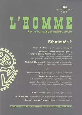 Couverture du produit · Revue L'Homme numéro 184 Ethnicités ? - octobre/décembre 2007