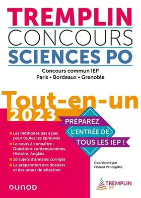 Couverture du produit · Tremplin Concours Sciences Po Tout-en-un 2023: Concours commun IEP, Paris, Bordeaux, Grenoble (2023)