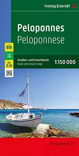 Couverture du produit · Peloponnes, Straßen- und Freizeitkarte 1:150.000, freytag & berndt: Mit Infoguide, Top Tips (freytag & berndt Auto + Freizeitka