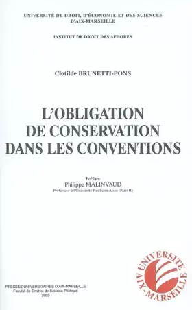 Couverture du produit · L'obligation de conservation dans les conventions