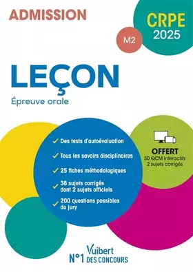 Couverture du produit · CRPE 2025 - Leçon - Epreuve orale (M2): Manuel (38 sujets corrigés) + 50 QCM interactifs