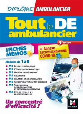 Couverture du produit · Tout le DE - Ambulancier - modules 1 à 8 en fiches mémos - DEA - Révision 3e édition