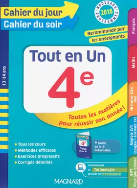 Couverture du produit · Cahier du jour/Cahier du soir Tout en Un 4e - Nouveau programme 2016