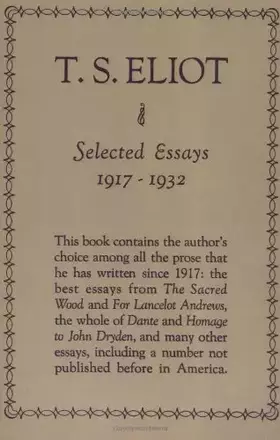 Couverture du produit · Selected Essays: 1917-1932