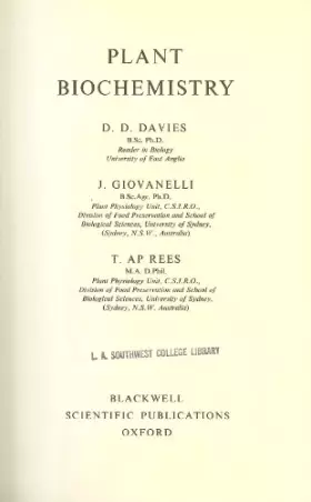 Couverture du produit · Plant Biochemistry