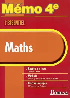Couverture du produit · MEMO ESSENTIEL MATHS 4E (Ancienne Edition)