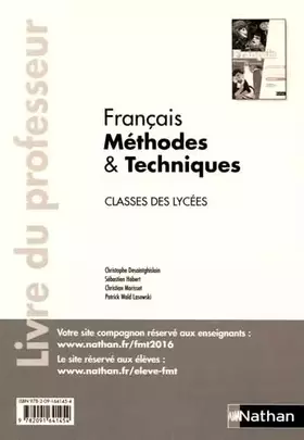 Couverture du produit · Français Méthodes et techniques - Professeur - Classes des lycées - 2016