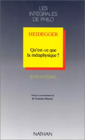 Couverture du produit · Qu'est-ce que la métaphysique ?
