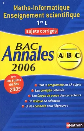 Couverture du produit · Maths-Informatique Enseignement scientifique 1e L : Annales Bac sujets corrigés