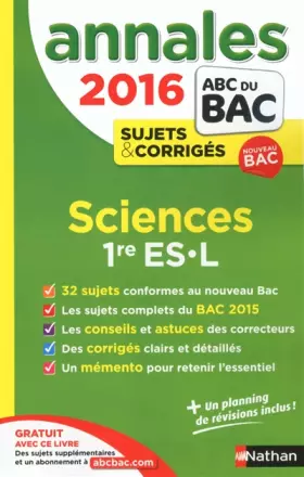 Couverture du produit · Annales ABC du BAC 2016 Sciences 1re ES.L