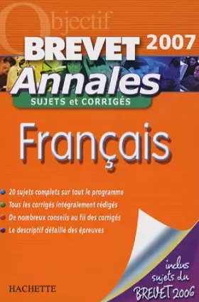 Couverture du produit · Français Brevet : Annales sujets et corrigés