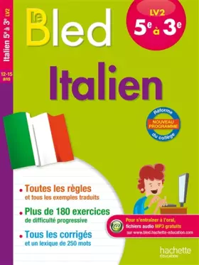 Couverture du produit · Cahier Bled - Italien LV2 5e-4e-3e