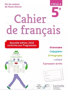 Couverture du produit · Cahier de français cycle 4 / 5e - Ed. 2018