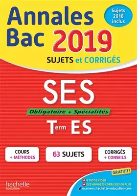 Couverture du produit · Annales Bac 2019 SES Terminale ES