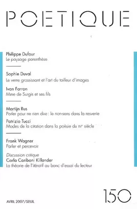 Couverture du produit · Poétique, n° 150