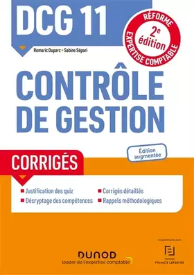 Couverture du produit · DCG 11 Contrôle de gestion - Corrigés - 2e éd.