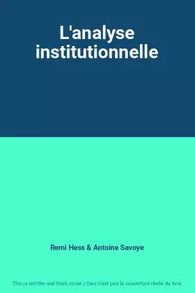 Couverture du produit · L'analyse institutionnelle