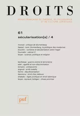 Couverture du produit · Droits 2015, n° 61: Sécularisation(s) - IV