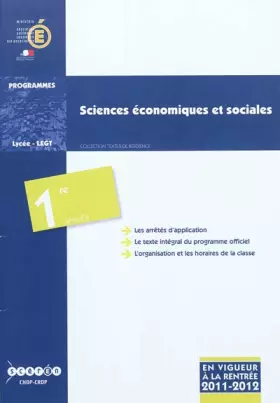 Couverture du produit · Sciences économiques et sociales 1e ES : Programmes