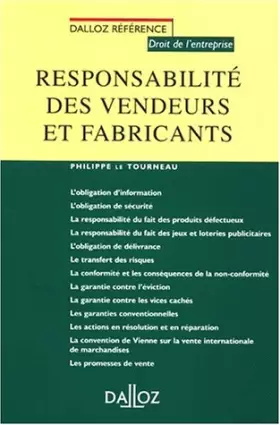 Couverture du produit · Responsabilité des vendeurs et fabricants