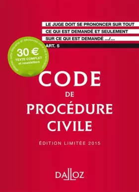 Couverture du produit · Code de procédure civile 2015. Édition limitée - 106e éd.
