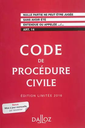 Couverture du produit · Code de procédure civile 2016. Édition limitée - 107e éd.