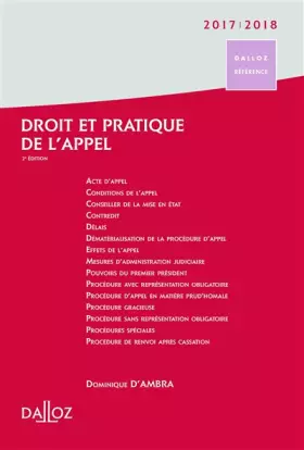 Couverture du produit · Droit et pratique de l'appel 2017/2018 - 2e éd.