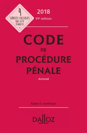 Couverture du produit · Code de procédure pénale 2018, annoté - 59e éd.