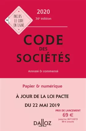 Couverture du produit · Code des sociétés 2020, annoté et commenté - 36e ed.