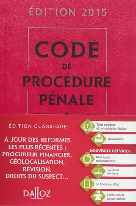 Couverture du produit · Code de procédure pénale 2015-56e éd.