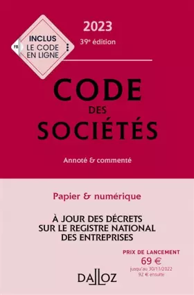 Couverture du produit · Code des sociétés 2023 39ed - Annoté et commenté