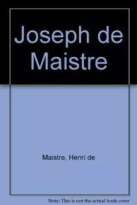 Couverture du produit · Joseph de Maistre