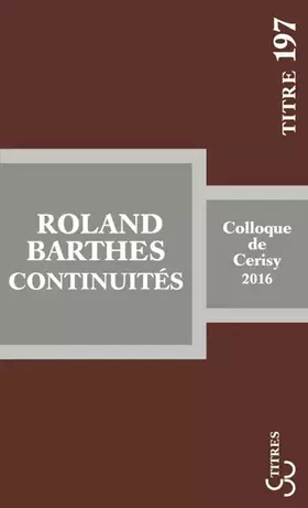 Couverture du produit · ROLAND BARTHES : CONTINUITÉS
