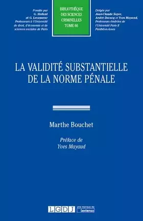 Couverture du produit · LA VALIDITE SUBSTANTIELLE DE LA NORME PENALE (66)
