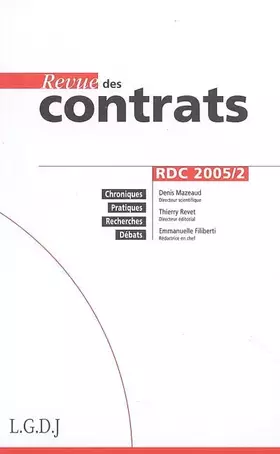 Couverture du produit · REVUE DES CONTRATS N 2 - 2005