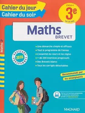 Couverture du produit · Cahier du jour/Cahier du soir Maths 3e - Nouveau programme 2016