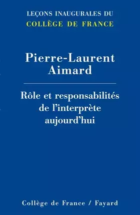 Couverture du produit · Rôle et responsabilités de l'interprète aujourd'hui