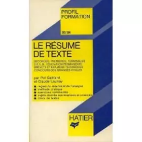 Couverture du produit · Profil Formation: Le Resume De Texte
