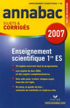 Couverture du produit · Enseignement scientifique 1e ES : Sujets et corrigés