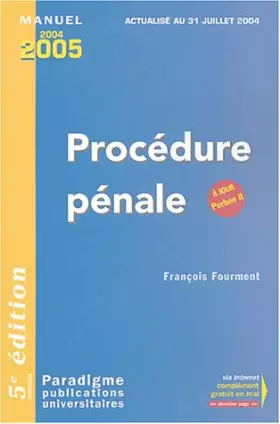 Couverture du produit · Procédure pénale