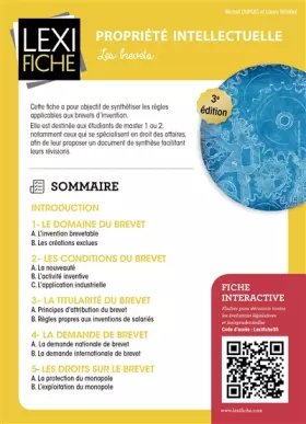Couverture du produit · Propriété intellectuelle: Les brevets