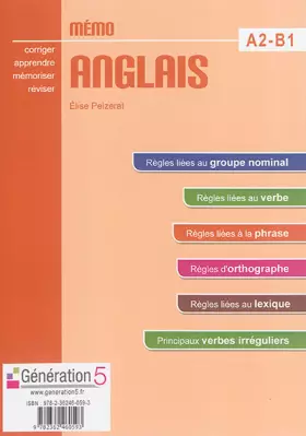 Couverture du produit · Mémo anglais A2-B1 (collège) - édition 2016