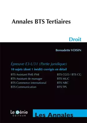 Couverture du produit · ANNALES BTS TERTIAIRES DROIT: EPREUVE E3-U31