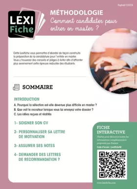 Couverture du produit · Méthodologie : comment candidater pour entrer en Master ?