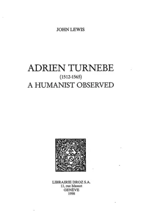 Couverture du produit · Adrien Turnèbe: a humanist observed