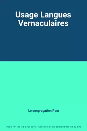 Couverture du produit · Usage Langues Vernaculaires