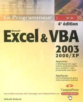 Couverture du produit · Excel et VBA : Versions 2000, 2002 et 2003