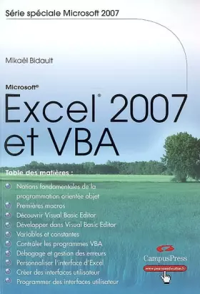 Couverture du produit · Excel 2007 et VBA