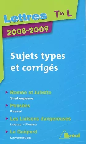 Couverture du produit · Lettres Tle L: Sujets types et corrigés
