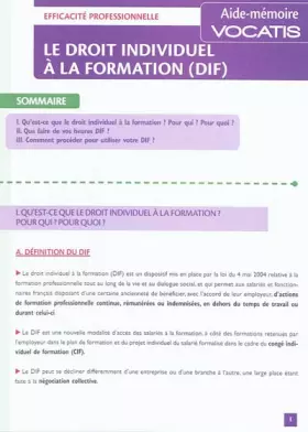 Couverture du produit · Le DIF - Droit individuel à la formation